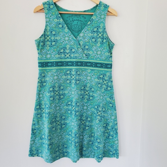 Life Is Good Dresses & Skirts - LIFE IS GOOD 10 Turquoise Green V-Neck Sleeveless Active Dress Boho Floral Comfy